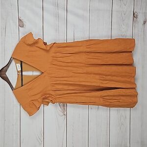Aura Burnt Orange Ruffle Sleeve Smock Dress - Size